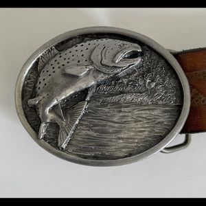 Vintage Bergamot Bass Buckle, w/hand tooled belt